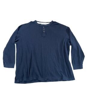 St. John's Bay Men's 3XLT Blue Waffle Knit Thermal Henley Long Sleeve Shirt